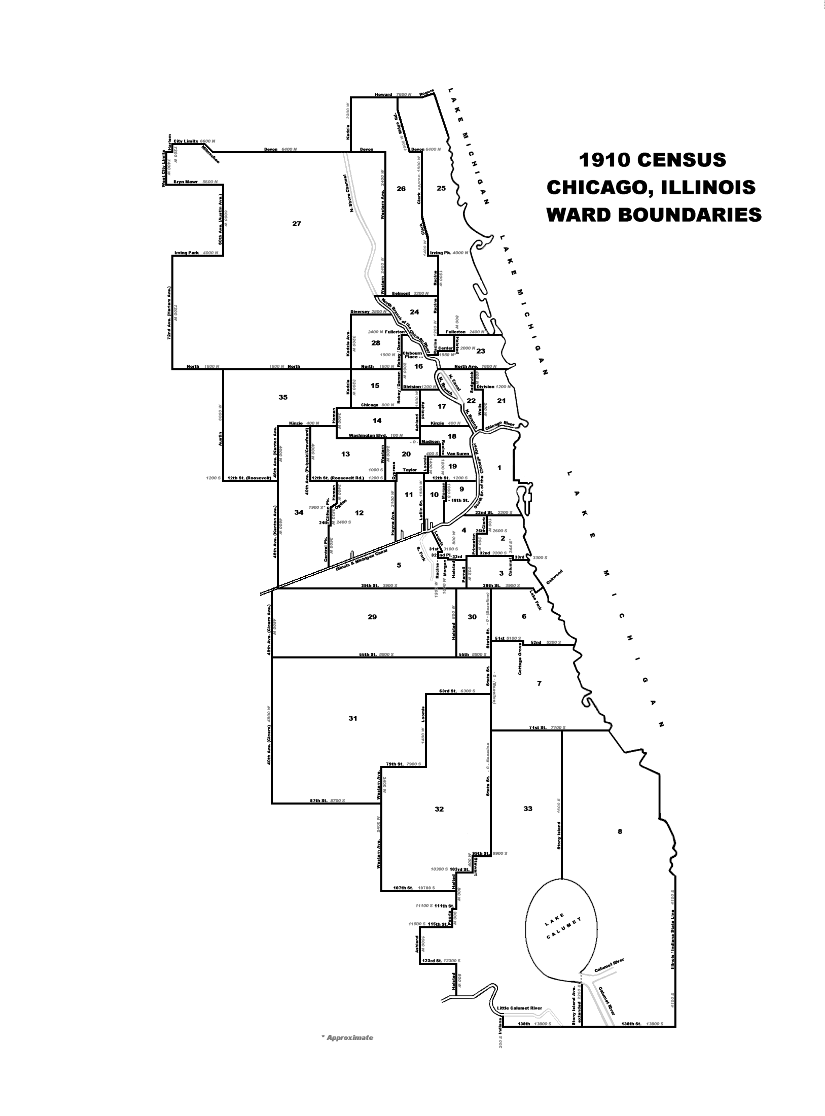 Chicago Ward Map 1910 1910 CHICAGO WARD MAP